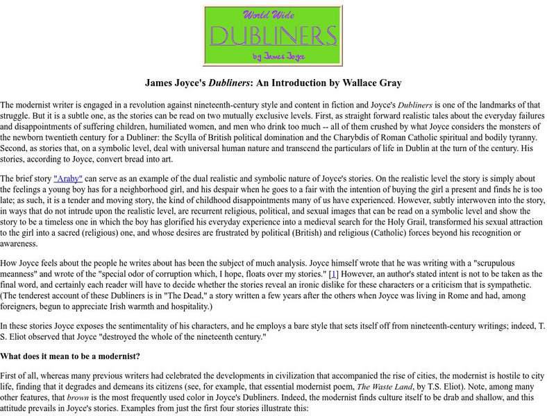 James Joyce's Dubliners: An Introduction by Wallace Gray Website