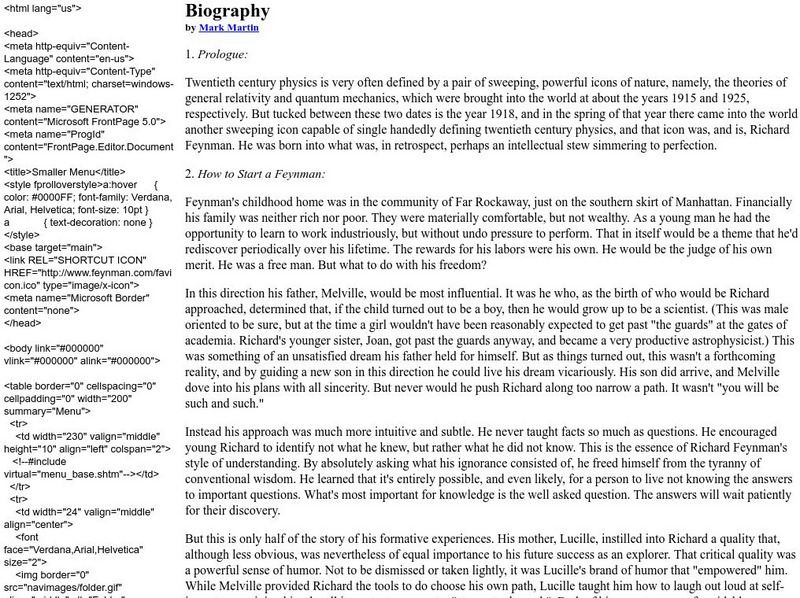 Biography of Richard Feynman Handout Biography of Richard Feynman Handout