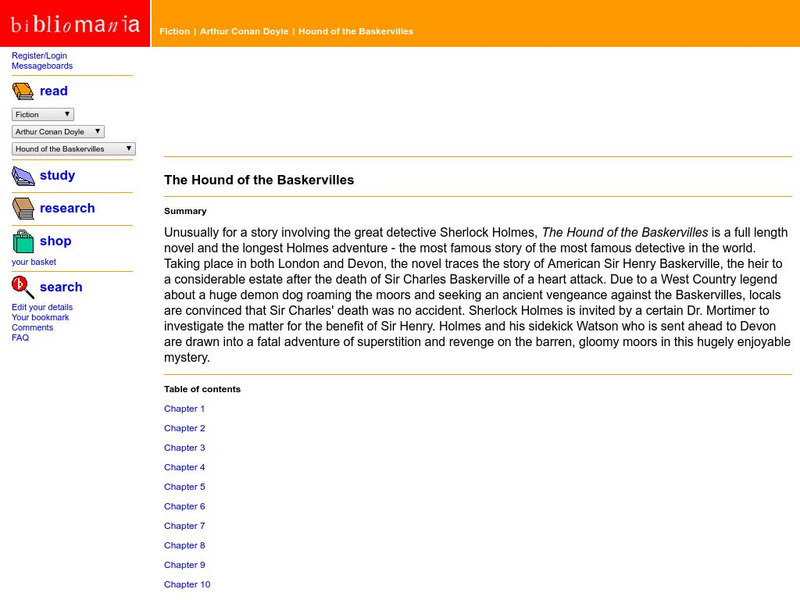Bibliomania: The Hound of the Baskervilles Website Bibliomania: The Hound of the Baskervilles Website