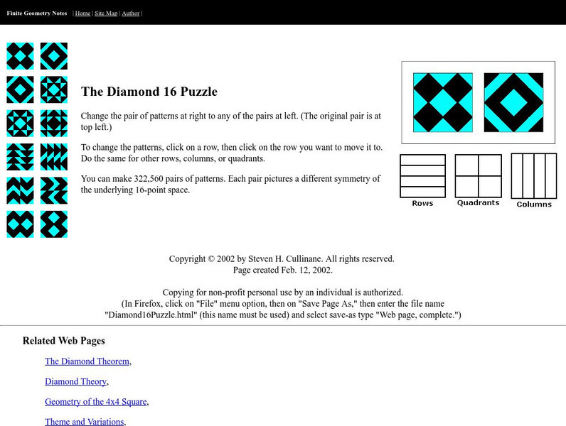 Finite Geometry Notes: Diamond 16 Symmetry Puzzle Activity Finite Geometry Notes: Diamond 16 Symmetry Puzzle Activity