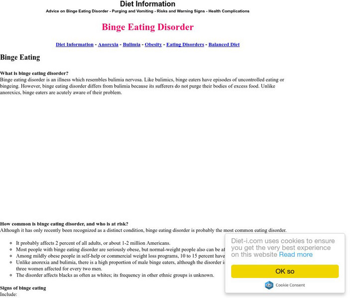 Diet Information: Binge Eating Disorder Website