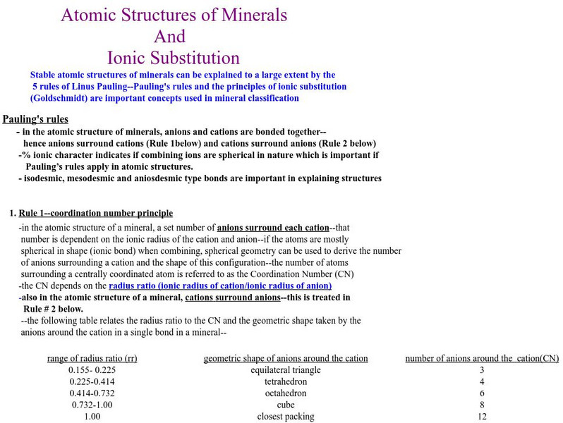 Missouri State University: Atomic Structure of Minerals Handout