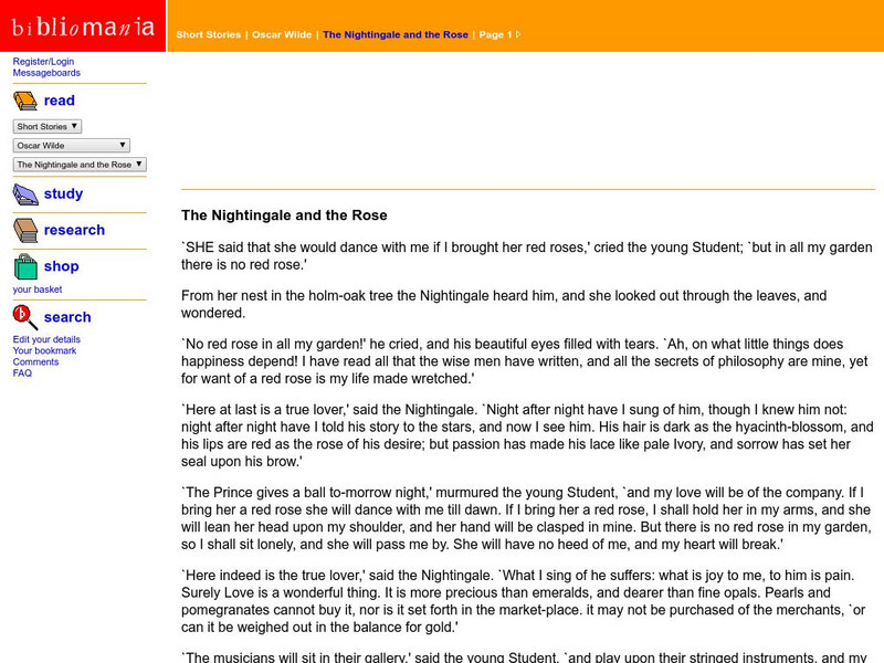 Bibliomania: Oscar Wilde the Nightingale and the Rose Handout