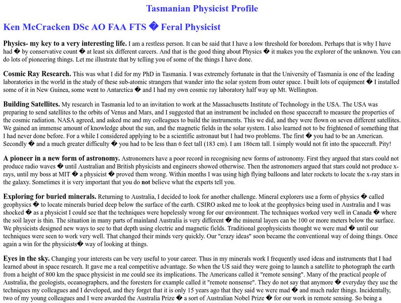 Tasmanian Physicist Profile: Feral Physicist Website Tasmanian Physicist Profile: Feral Physicist Website
