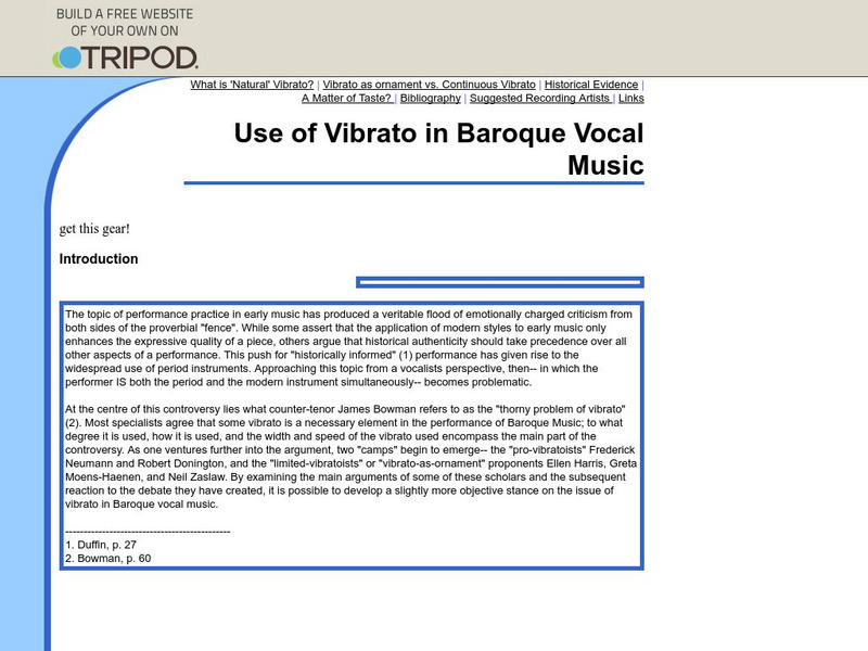 Use of Vibrato in Baroque Vocal Music Website Use of Vibrato in Baroque Vocal Music Website