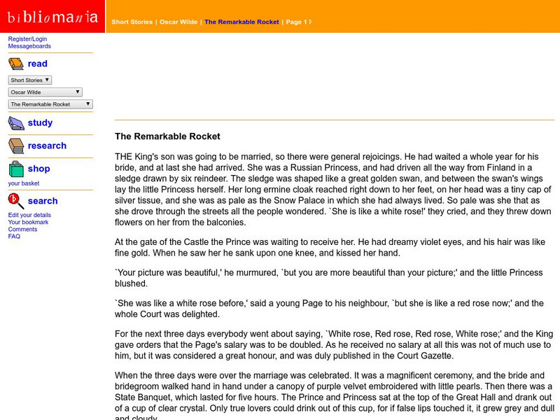 Bibliomania: Oscar Wilde the Remarkable Rocket Handout