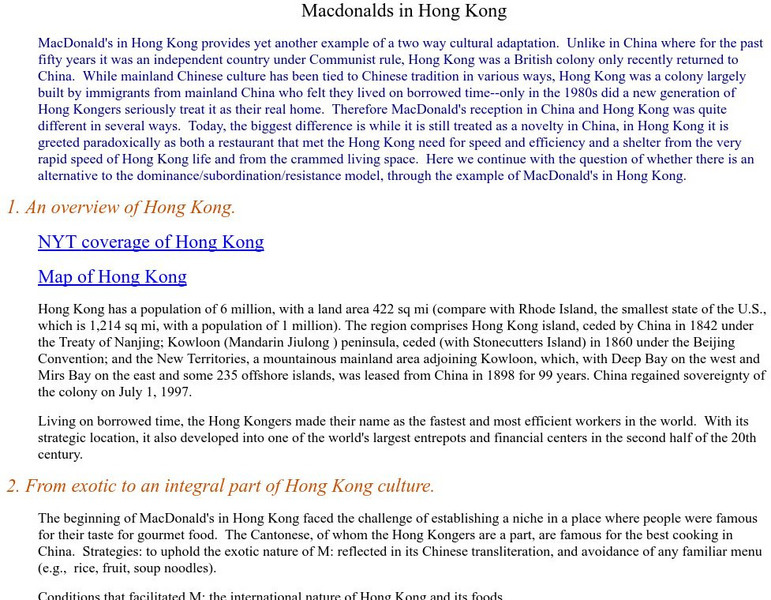 Mac Donalds in Hong Kong Handout Mac Donalds in Hong Kong Handout