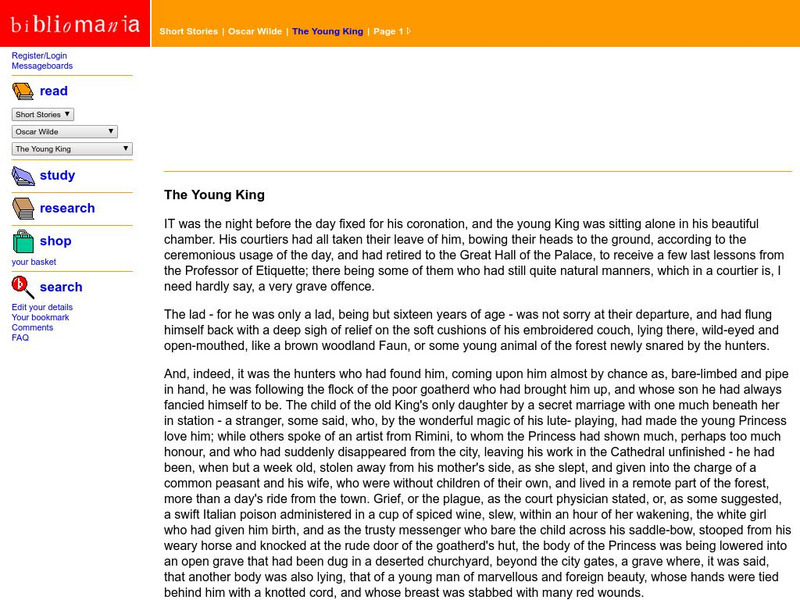 Bibliomania: Oscar Wilde the Young King Handout