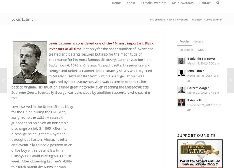 Black Inventor Online Museum: Lewis Latimer Handout Black Inventor Online Museum: Lewis Latimer Handout