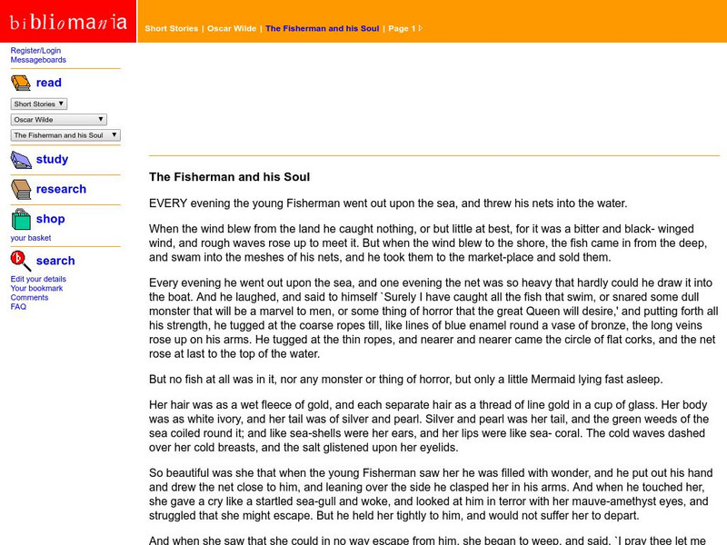 Bibliomania: Oscar Wilde the Fisherman and His Soul Handout Bibliomania: Oscar Wilde the Fisherman and His Soul Handout