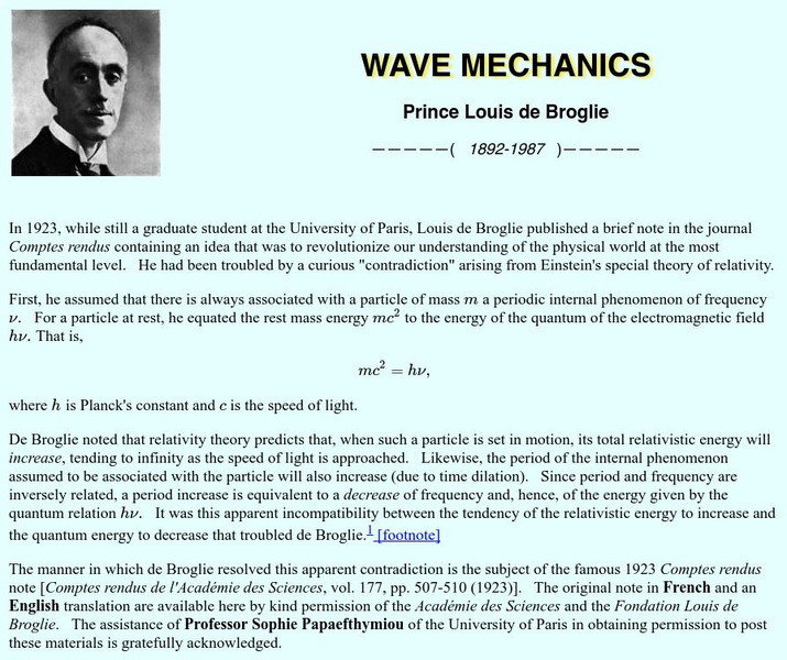 Wave Mechanics: Prince Louis De Broglie Handout Wave Mechanics: Prince Louis De Broglie Handout