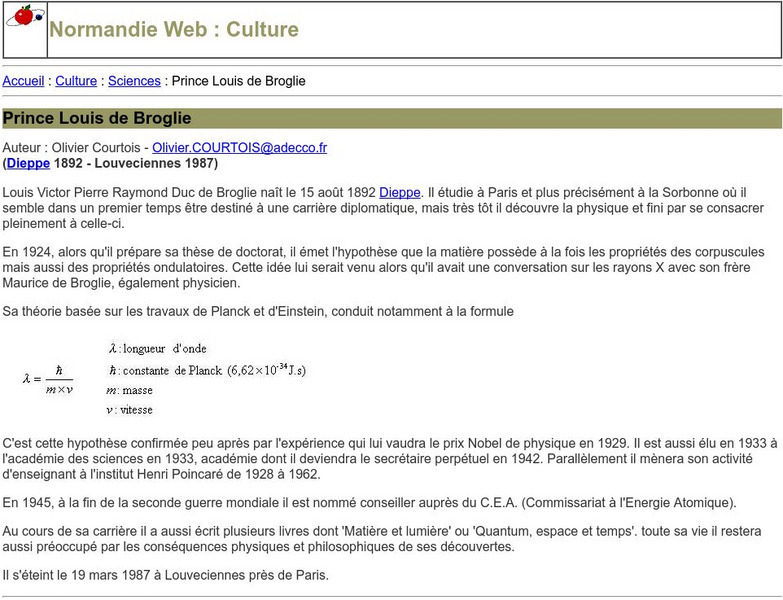 Normandie Web: Prince Louis De Broglie Website