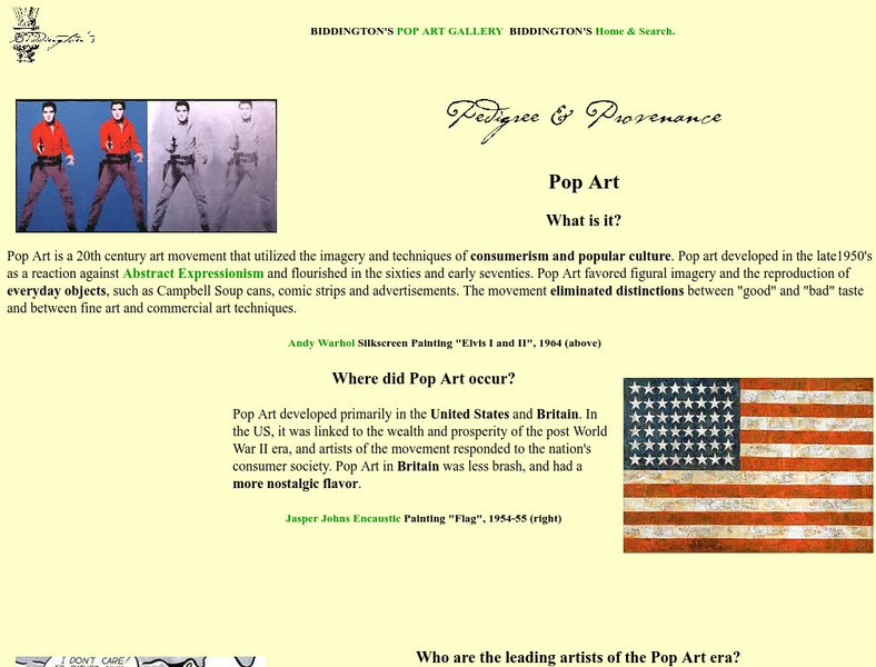 Biddington's: Pop Art Website Biddington's: Pop Art Website