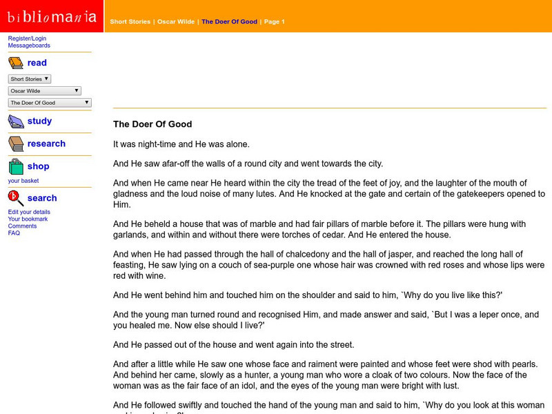 Bibliomania: Oscar Wilde the Doer of Good Handout Bibliomania: Oscar Wilde the Doer of Good Handout