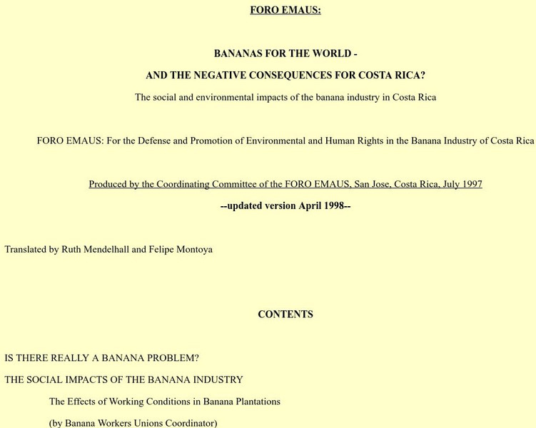Tripod: Bananas and the Negative Consequences for Costa Rica Primary Tripod: Bananas and the Negative Consequences for Costa Rica Primary