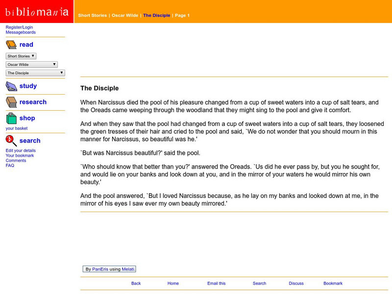 Bibliomania: Oscar Wilde the Disciple Handout Bibliomania: Oscar Wilde the Disciple Handout