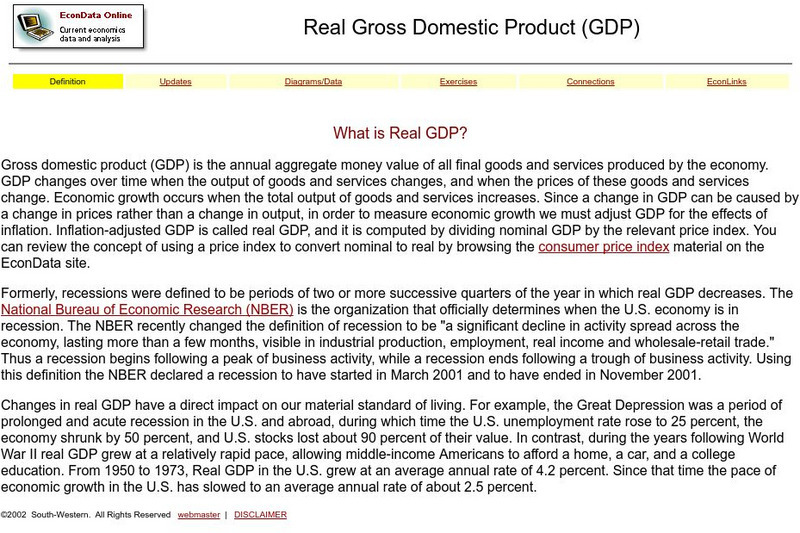 South Western Learning: Real Gross Domestic Product (Gdp) Handout South Western Learning: Real Gross Domestic Product (Gdp) Handout
