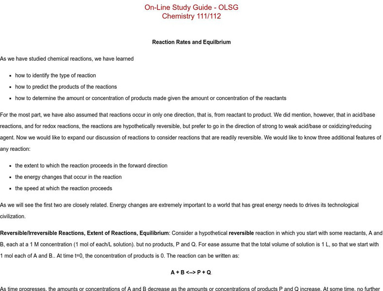 On Line Study Guide/reaction Rates and Equilbrium Handout On Line Study Guide/reaction Rates and Equilbrium Handout