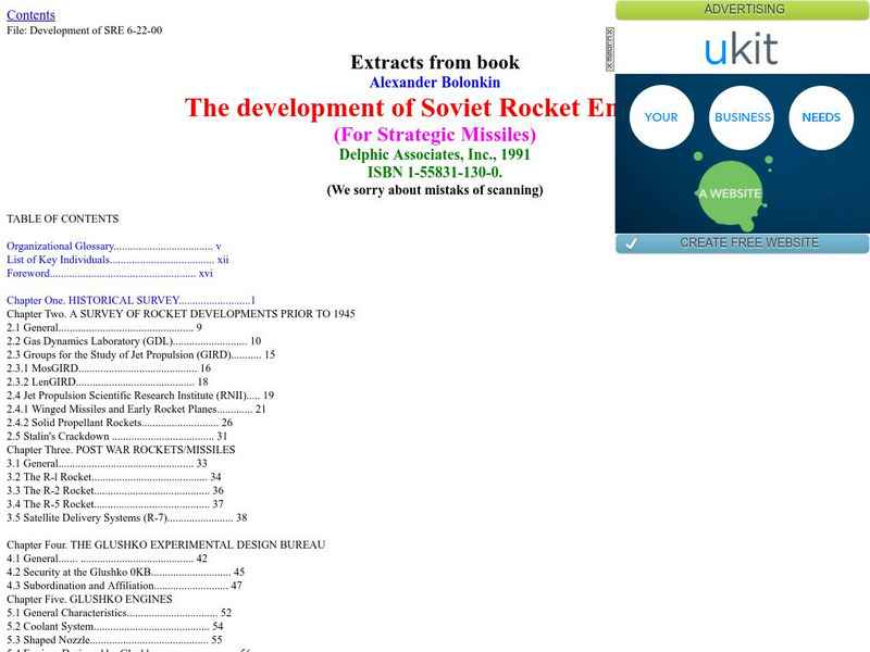 Bolonkin: The Dev. Of Soviet Rocket Engines Website