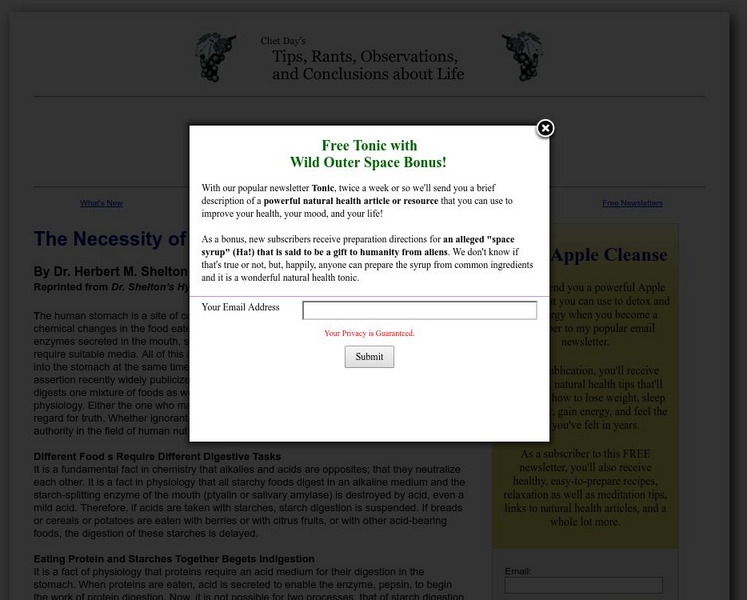 The Necessity of Proper Food Combining Handout