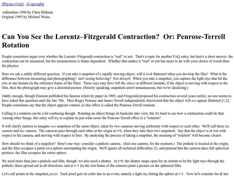 Uc Riverside: Can You See Lorentz Fitzgerald Contraction Article Uc Riverside: Can You See Lorentz Fitzgerald Contraction Article