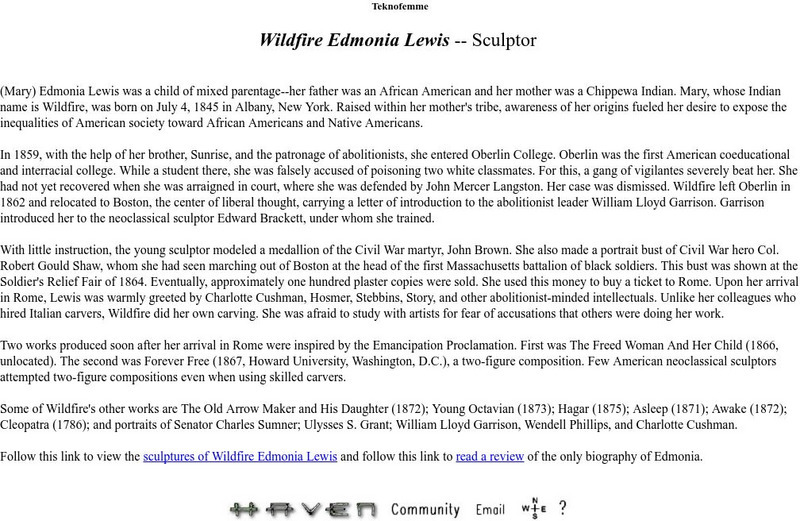 Wildfire Edmonia Lewis: Sculptor Handout