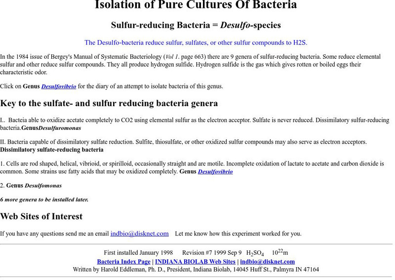 Indiana Biolab: Sulfur Bacteria Handout Indiana Biolab: Sulfur Bacteria Handout