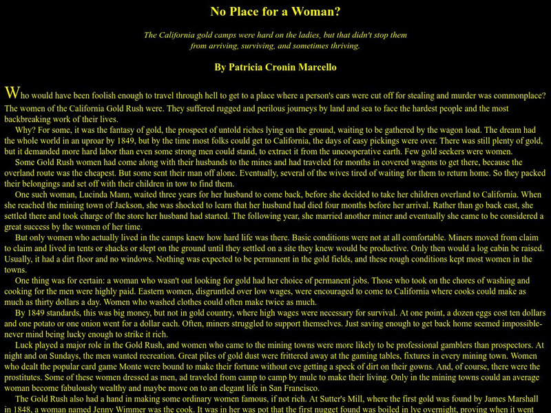 California Gold Country: No Place for a Woman? Handout California Gold Country: No Place for a Woman? Handout