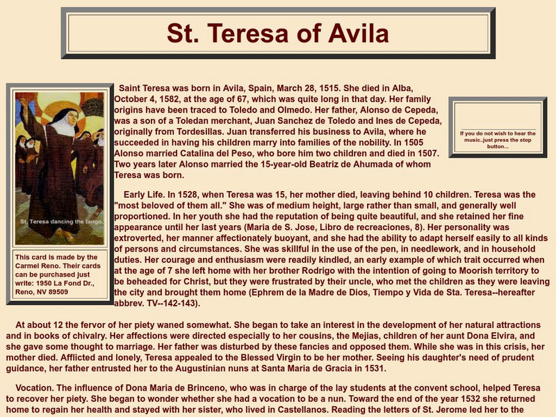 Help Fellowship: St. Teresa of Avila Handout Help Fellowship: St. Teresa of Avila Handout