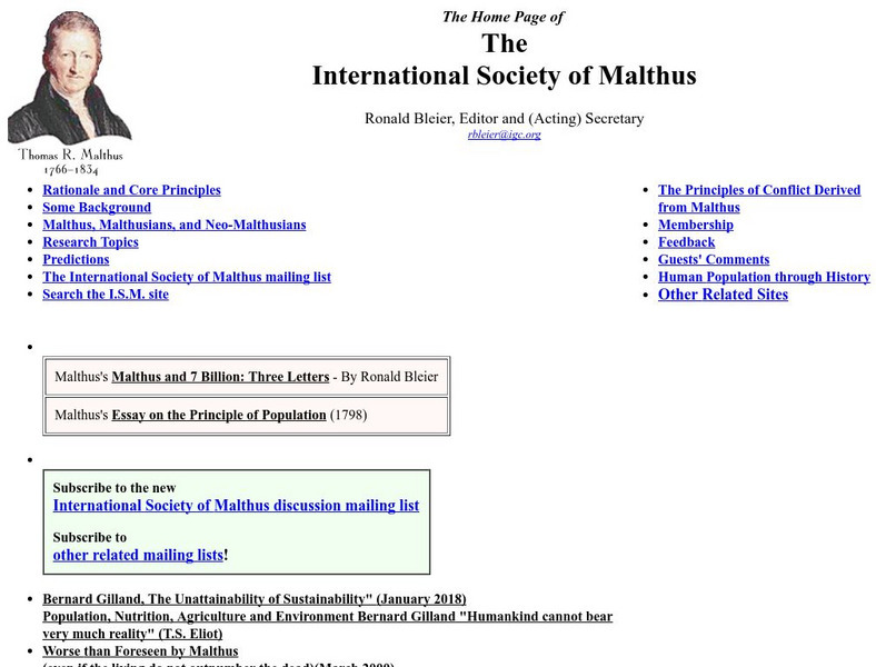 The International Society of Malthus Website The International Society of Malthus Website