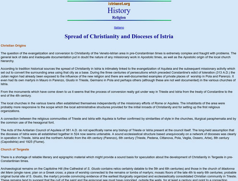 Spread of Christianity and Dioceses of Istria Website Spread of Christianity and Dioceses of Istria Website