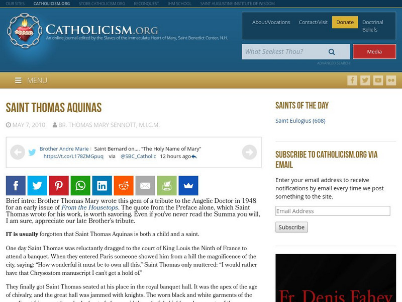 Catholicism: Saint Thomas Aquinas Handout