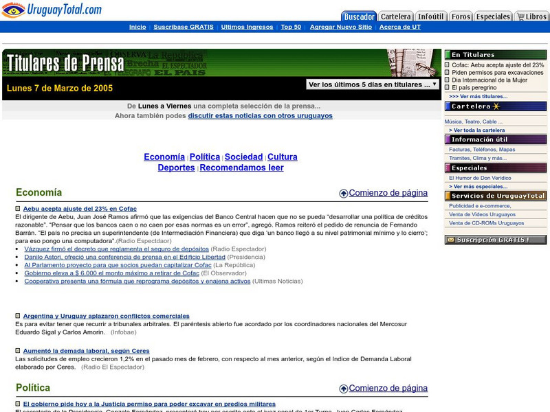 Uruguay Total: Titulares De La Prensa Uruguaya Website Uruguay Total: Titulares De La Prensa Uruguaya Website