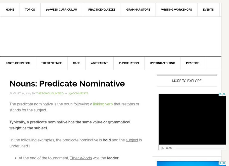 The Tongue Untied, Predicate Nominative Handout The Tongue Untied, Predicate Nominative Handout