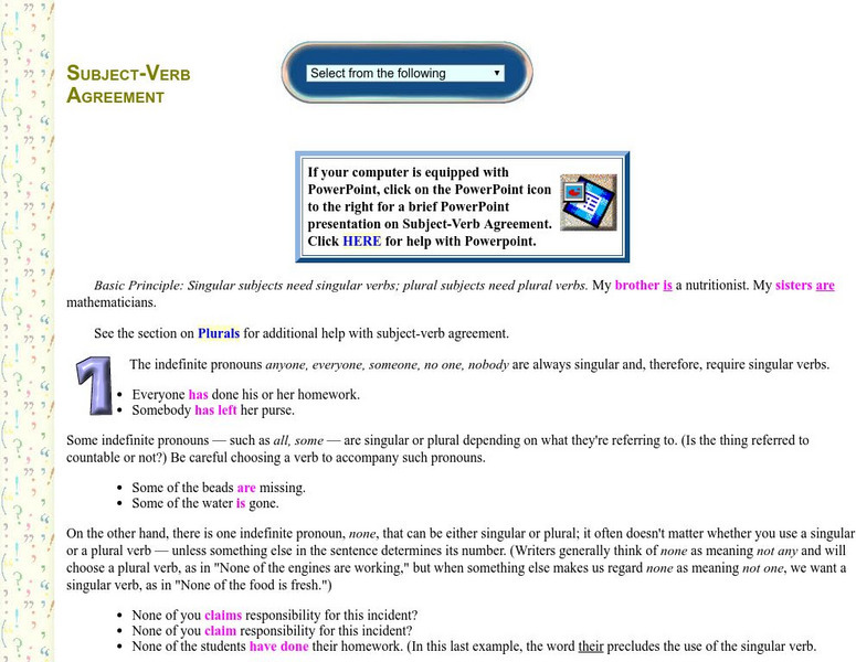 Guide to Grammar and Writing: Subject Verb Agreement Handout Guide to Grammar and Writing: Subject Verb Agreement Handout