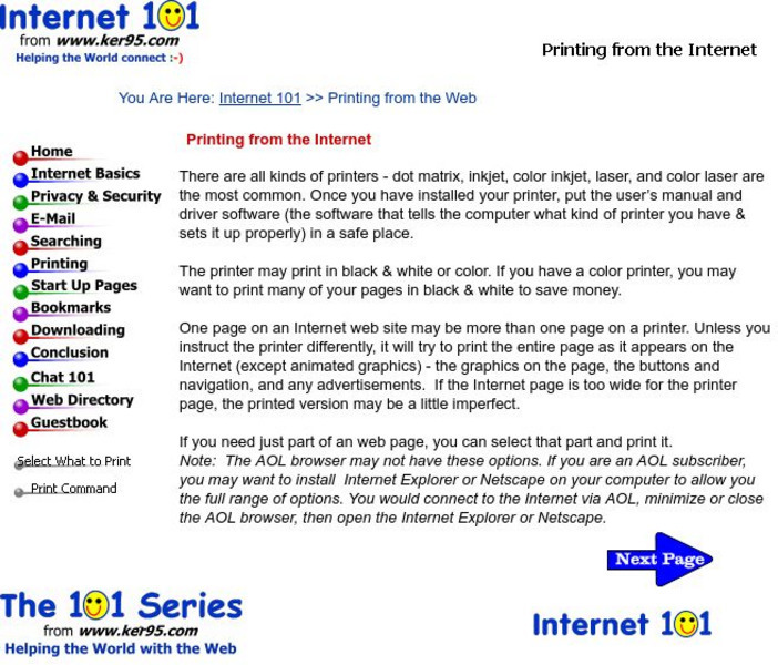 Internet 101: Printing From the Internet Article