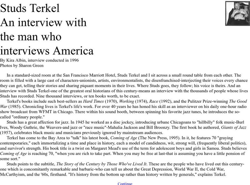 Studs Terkel an Interview With the Man Who Interviews Primary Studs Terkel an Interview With the Man Who Interviews Primary
