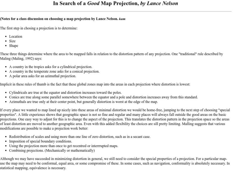 Choosing a Map Projection: In Search of a Good Map Projection Handout