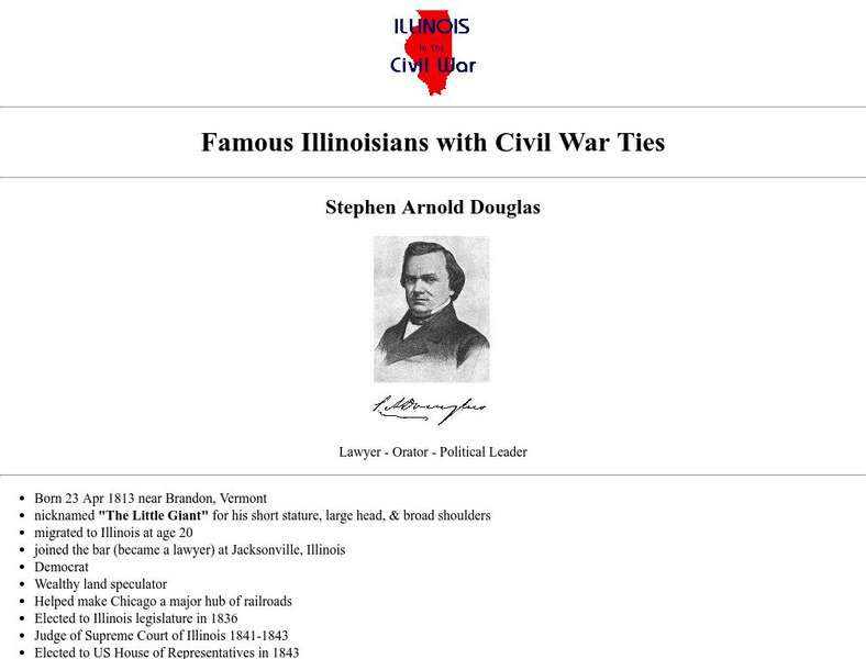 Famous Illinoisians With Civil War Ties: Stephen Douglas Handout Famous Illinoisians With Civil War Ties: Stephen Douglas Handout
