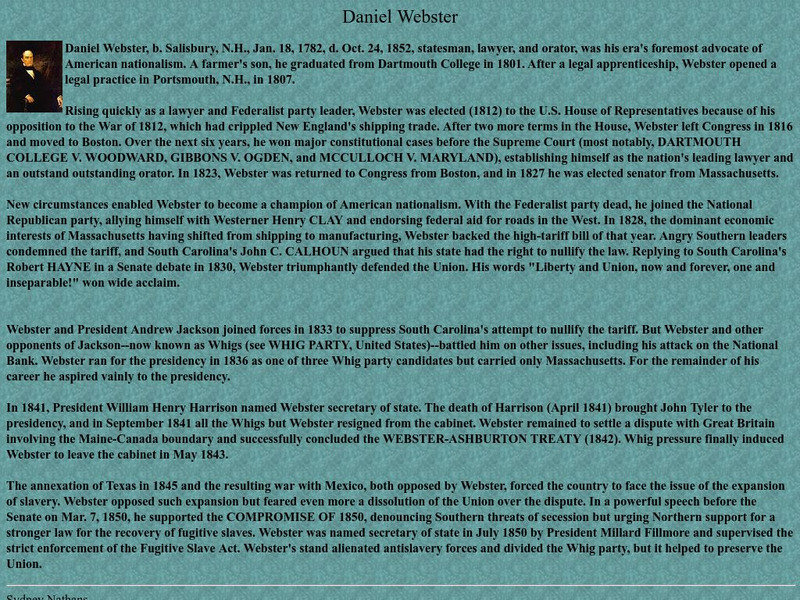 Marshfield Town History: Daniel Webster Handout Marshfield Town History: Daniel Webster Handout