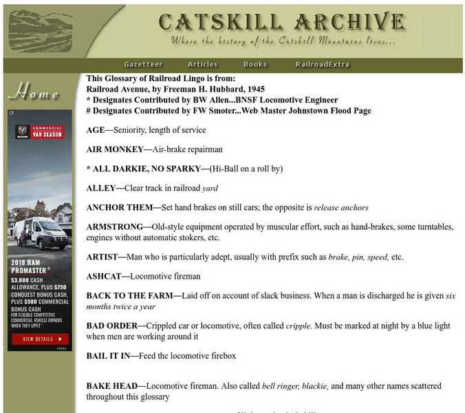 Railroad Avenue: Glossary of Railroad Lingo Handout