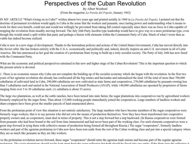 Weisbord Foundation: Perspectives of the Cuban Revolution Article