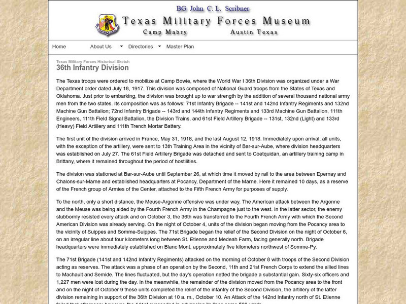 Texas Military Forces Museum: 36th Infantry Division Handout