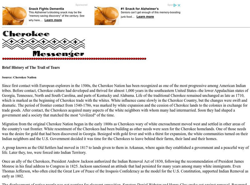 Cherokee Messenger: Brief History of the Trail of Tears Activity Cherokee Messenger: Brief History of the Trail of Tears Activity