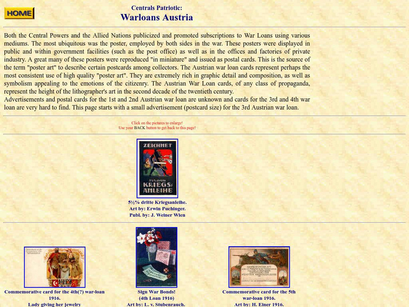 Propaganda Postcards of the Great War: Centrals Patriotic: Warloans Austria Graphic Propaganda Postcards of the Great War: Centrals Patriotic: Warloans Austria Graphic