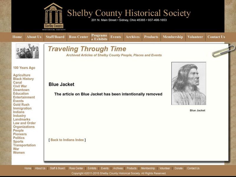 Shelby County Historical Society: Blue Jacket (Shawnee) Website Shelby County Historical Society: Blue Jacket (Shawnee) Website