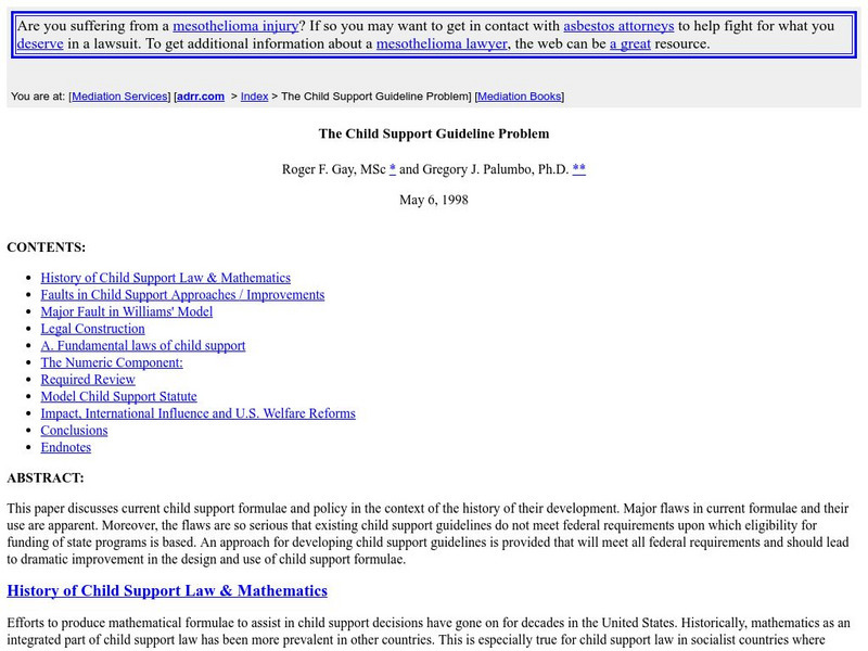 Adr Resources: The Child Support Guideline Problem Activity Adr Resources: The Child Support Guideline Problem Activity