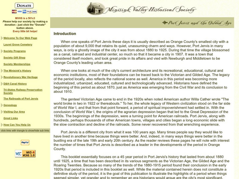 Minisink Valley Hist. Soc.: Port Jervis & the Gilded Age Handout Minisink Valley Hist. Soc.: Port Jervis & the Gilded Age Handout