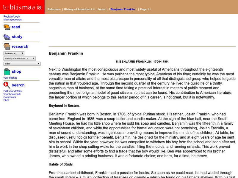 Bibliomania: Benjamin Franklin's Works Handout