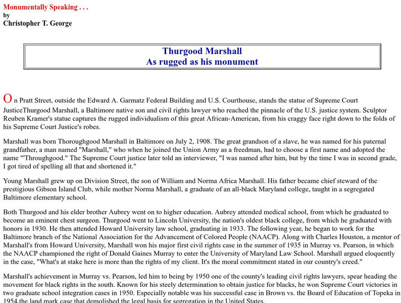 Baltimore Md: Thurgood Marshall Article Baltimore Md: Thurgood Marshall Article